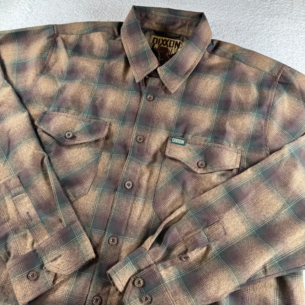 Dixxon Flannel Co Shirt Mens 2XL Brown Green Glasgow Scotland Long Sleeve Plaid